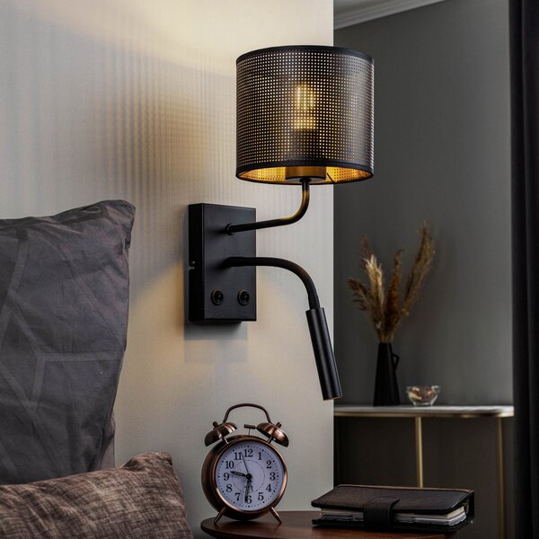 Luminex Aplică de perete Jovin cu 1 bec spot negru/auriu, Negru, Camera de zi / sufragerie, Metal, Modern, Lumină de lectură