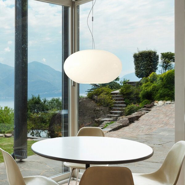 Casablanca Aih - lampă suspendată 38 cm alb mat, reglabil, Alb, Camera de zi / sufragerie, Sticlă, Design