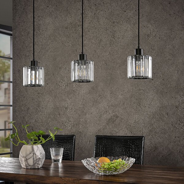 Lindby lampă suspendată Vella, transparentă, sticlă, 83cm, 3 becuri., reglabil, Transparent, Camera de zi / sufragerie, Sticlă, Modern