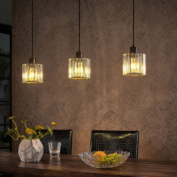 Lindby lampă suspendată Vella, transparentă, sticlă, 83cm, 3 becuri., reglabil, Transparent, Camera de zi / sufragerie, Sticlă, Modern