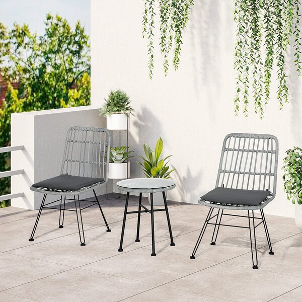 Outsunny Set Mobilier Grădină 3 Piese din Ratan, Salon Exterior cu Măsuță de Cafea și Scaune, Ideal pentru Spații Deschise, Gri | Aosom Romania