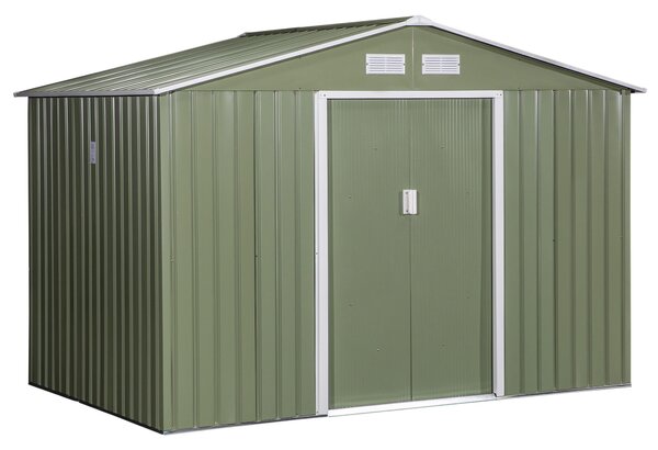 Outsunny Magazie Spațioasă pentru Grădină cu Uși Glisante și Ventilație, Structură din Oțel Durabil, 277x195x192 cm, Verde | Aosom Romania