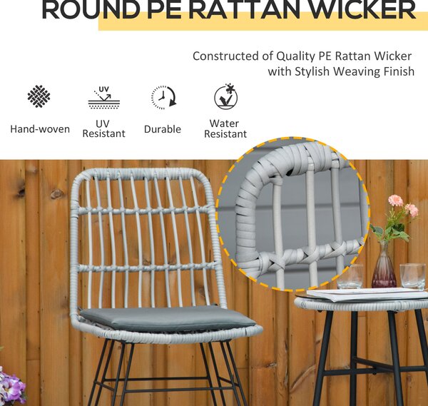 Outsunny Set Mobilier Grădină 3 Piese din Ratan, Salon Exterior cu Măsuță de Cafea și Scaune, Ideal pentru Spații Deschise, Gri | Aosom Romania