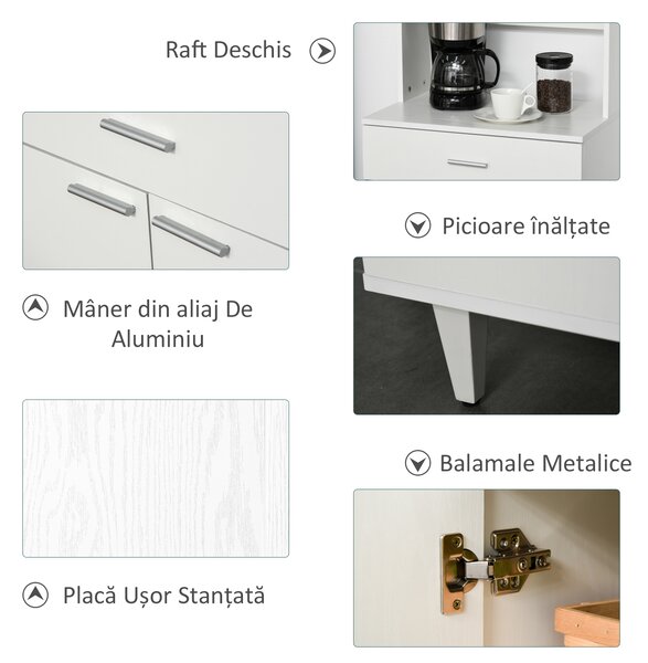HOMCOM Dulap Mare de Bucătărie Clasic, Design Elegant din Lemn, Finisaj Alb, Spațios și Versatil, Ideal pentru Orice Bucătărie | Aosom Romania