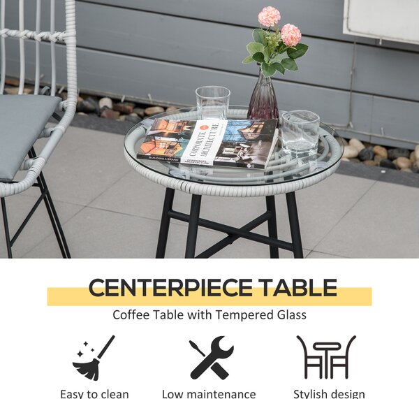 Outsunny Set Mobilier Grădină 3 Piese din Ratan, Salon Exterior cu Măsuță de Cafea și Scaune, Ideal pentru Spații Deschise, Gri | Aosom Romania