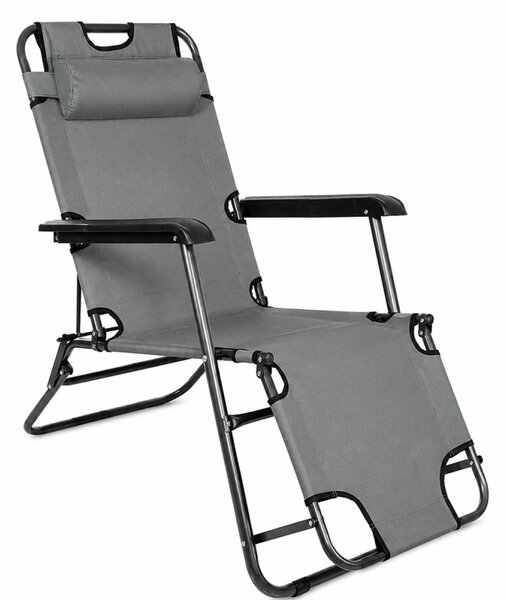Sezlong pliabil tip scaun, pentru camping sau plaja, cotiere PVC, tetiera detasabila, 153x60x79 cm