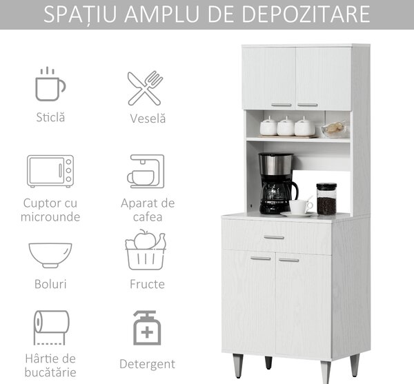HOMCOM Dulap Mare de Bucătărie Clasic, Design Elegant din Lemn, Finisaj Alb, Spațios și Versatil, Ideal pentru Orice Bucătărie | Aosom Romania