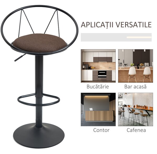 Set 2 scaune bar cu rotire de 360 de grade si suport pentru picioare 51x46x78-100cm HOMCOM | Aosom Romania