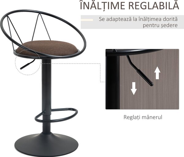 Set 2 scaune bar cu rotire de 360 de grade si suport pentru picioare 51x46x78-100cm HOMCOM | Aosom Romania