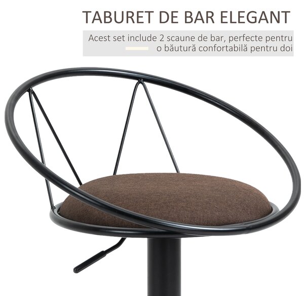 Set 2 scaune bar cu rotire de 360 de grade si suport pentru picioare 51x46x78-100cm HOMCOM | Aosom Romania
