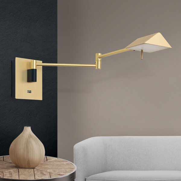 ORION Boston aplică perete LED cu mufă USB, alamă, reglabil, Auriu / Alamă, Camera de zi / sufragerie, Metal, Soclu de perete jos