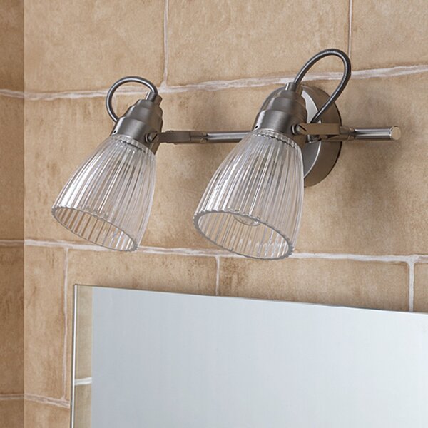 Lindby Aplică de perete pentru baie Kara, 31 cm, 2 becuri, sticlă, IP44, G9, reglabil, Metalic, Baie, Sticlă, Modern