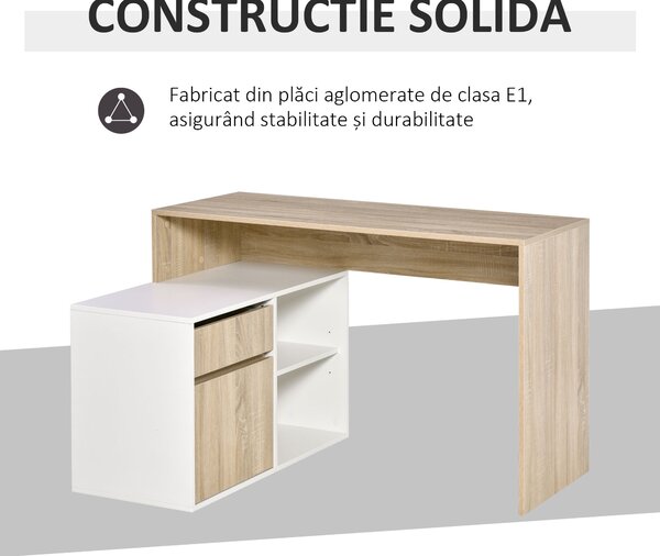 Birou unghiular din lemn cu un sertar, un dulapior si doua rafturi deschise, din PAL 120x92x75.5cm HOMCOM | Aosom Romania