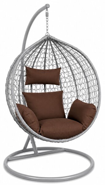Fotoliu suspendat oval, perna si tetiera, structura otel, gri antracit/maro, 103x107x195 cm