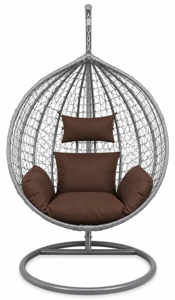 Fotoliu suspendat oval, perna si tetiera, structura otel, gri antracit/maro, 103x107x195 cm