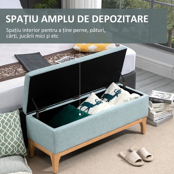 Banca de Depozitare HOMCOM din Tesatura cu Efect In si Lemn pentru Hol, 110x39x45lcm, Albastru deschis | Aosom Romania