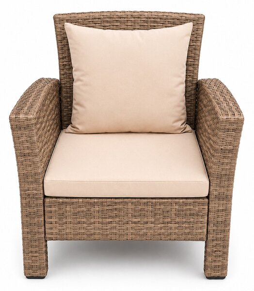 Set mobilier gradina Santorini, 4 piese, fotolii, canapea, masuta de cafea, poliratan bej
