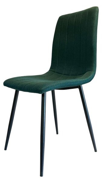Scaun dining, tapiterie stofa, inaltime totala 91 cm, latime 43 cm, picioare metalice negre, stil elegant, verde