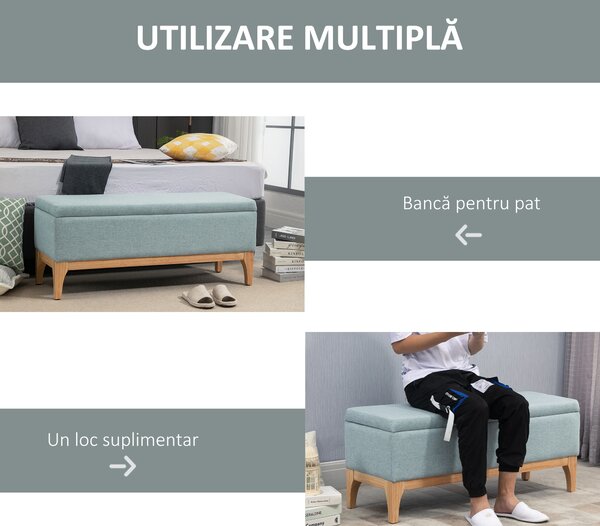 Banca de Depozitare HOMCOM din Tesatura cu Efect In si Lemn pentru Hol, 110x39x45lcm, Albastru deschis | Aosom Romania