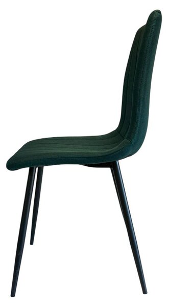 Scaun dining, tapiterie stofa, inaltime totala 91 cm, latime 43 cm, picioare metalice negre, stil elegant, verde