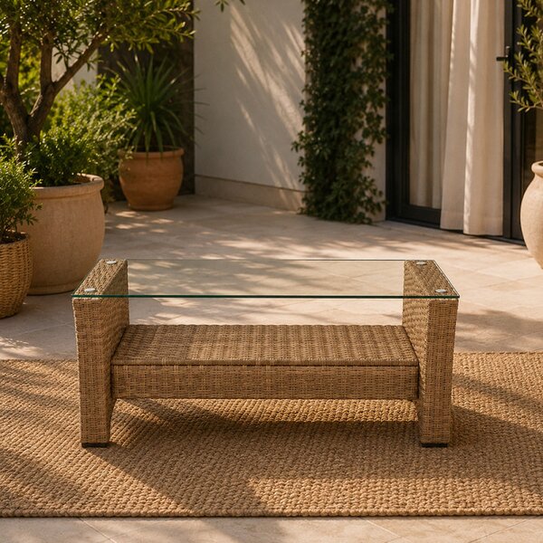 Set mobilier gradina Santorini, 4 piese, fotolii, canapea, masuta de cafea, poliratan bej