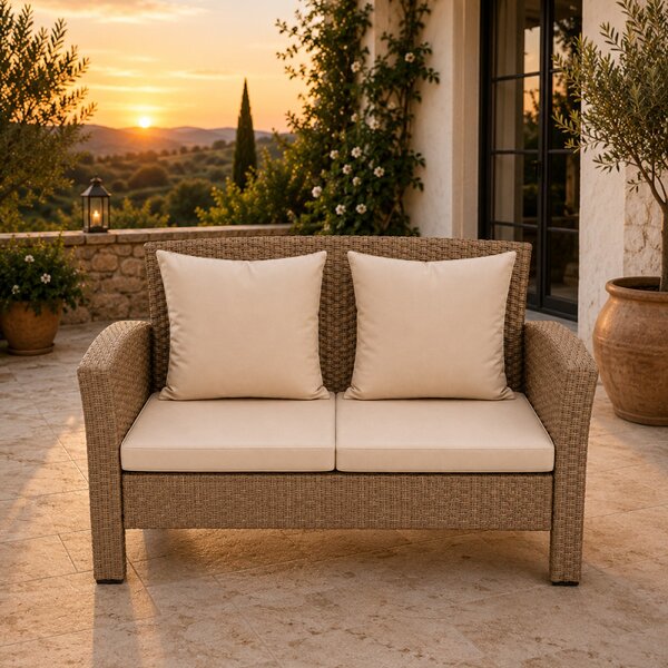 Set mobilier gradina Santorini, 4 piese, fotolii, canapea, masuta de cafea, poliratan bej