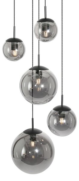 Steinhauer Lampă suspendată Bollique, gri fumuriu/negru, sticlă, 5 becuri, reglabil, Negru, Camera de zi / sufragerie, Metal, Modern