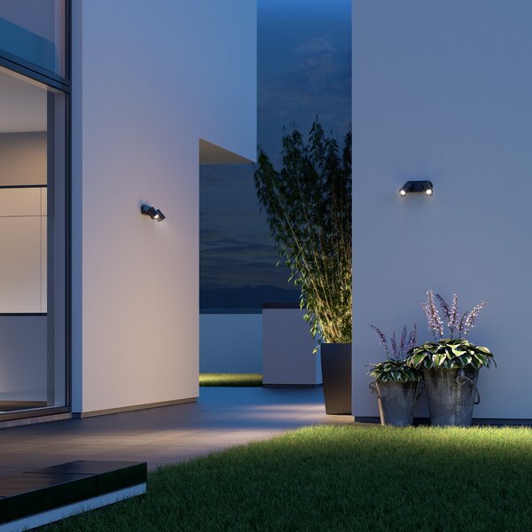 STEINEL Spot exterior cu senzor inteligent One SC, 2 becuri, antracit, IP44, Negru, Metal, Modern, Spot de perete