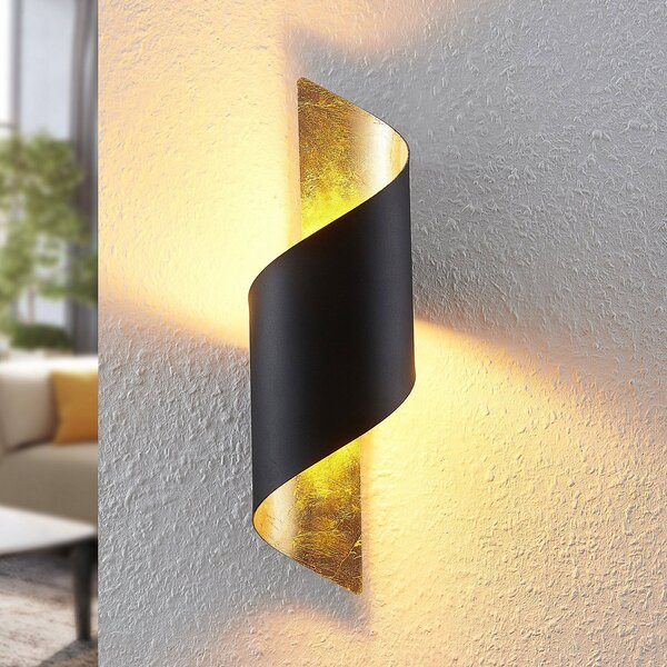 Lindby Aplică de perete Desirio, negru / auriu, 35cm, metal, reglabil, Negru, Camera de zi / sufragerie, Metal, Modern