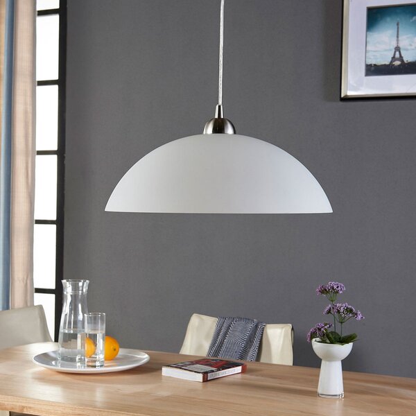 Lindby Lampă suspendată Valeria, albă, sticlă, Ø 40 cm, E27, reglabil, Alb, Bucătărie, Sticlă, Modern
