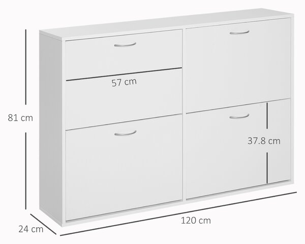 HOMCOM Dulap Pantofi pentru 24 Perechi, Design Eficient din Lemn, Alb, 120x24x81cm | Aosom Romania