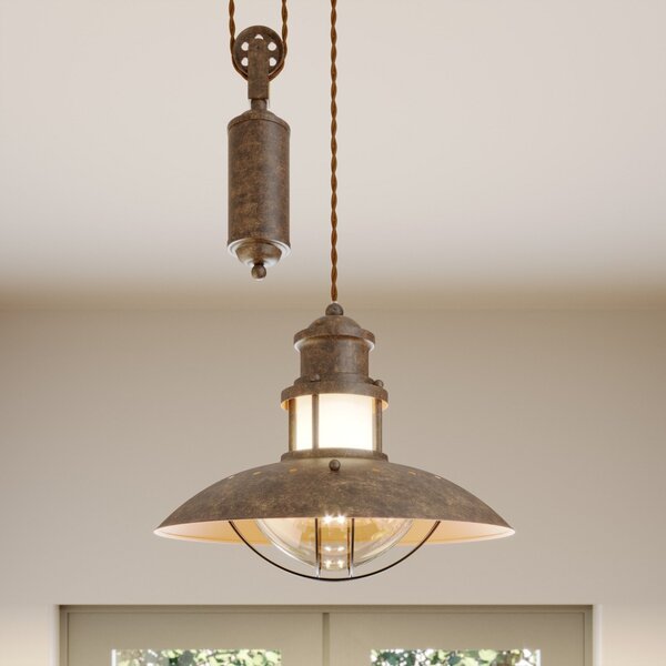 Lindby Lampă suspendată Louisanne, reglabilă, maro, Ø 35 cm, reglabil, Maro / Rugină, Hol, Metal, Maritimă