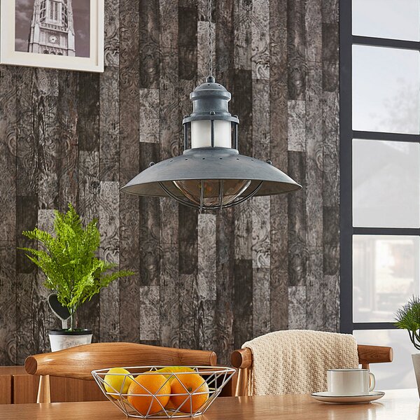 Lindby Lampă suspendată Louisanne, Ø35cm, gri-verde, metal, sticlă, reglabil, Gri, Bucătărie, Metal, Design industrial