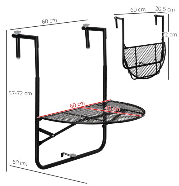 Outsunny Masă de Balcon Suspendată, Măsuță Metalică Pliabilă, Ideală pentru Spații Mici, Neagră | Aosom Romania