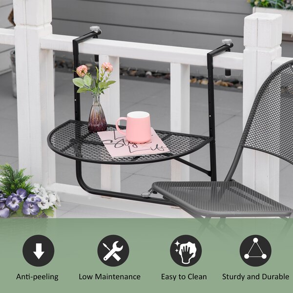 Outsunny Masă de Balcon Suspendată, Măsuță Metalică Pliabilă, Ideală pentru Spații Mici, Neagră | Aosom Romania