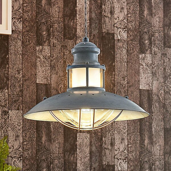 Lindby Lampă suspendată Louisanne, Ø35cm, gri-verde, metal, sticlă, reglabil, Gri, Bucătărie, Metal, Design industrial