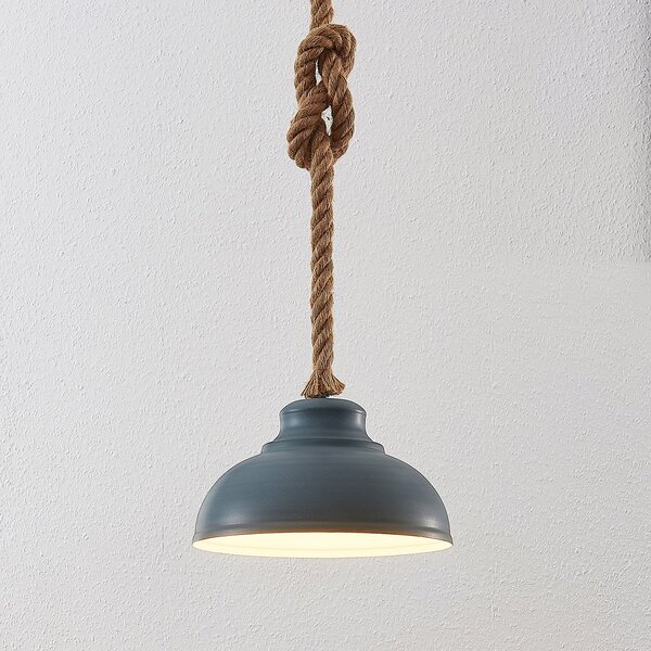 Lindby lampă suspendată Chaby, Ø 29 cm, 1 bec, metal, frânghie, reglabil, Gri, Camera de zi / sufragerie, Metal, Vintage