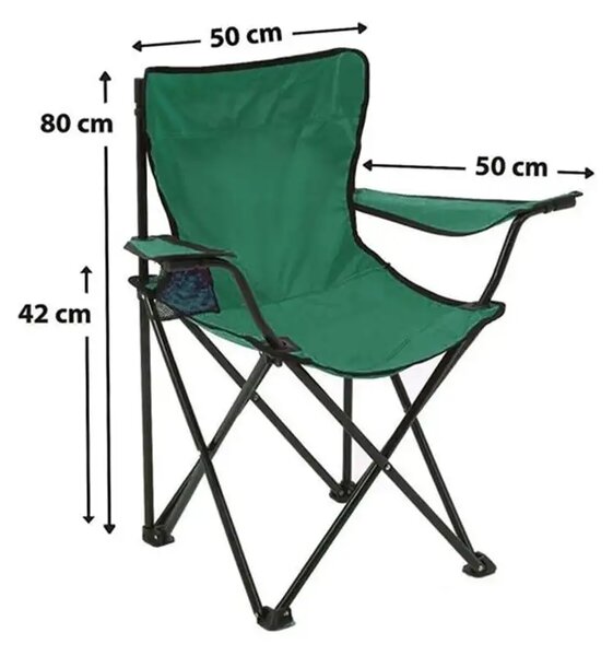 Scaun Pliabil cu Cotiere și Suport paharpentru camping sau pescuit culoare verde