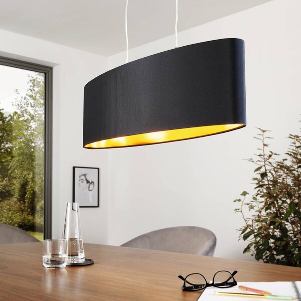 EGLO Lecio lampă suspendată textilă, oval, 78 cm, negru, reglabil, Negru, Camera de zi / sufragerie, Țesătură / Textil, Modern