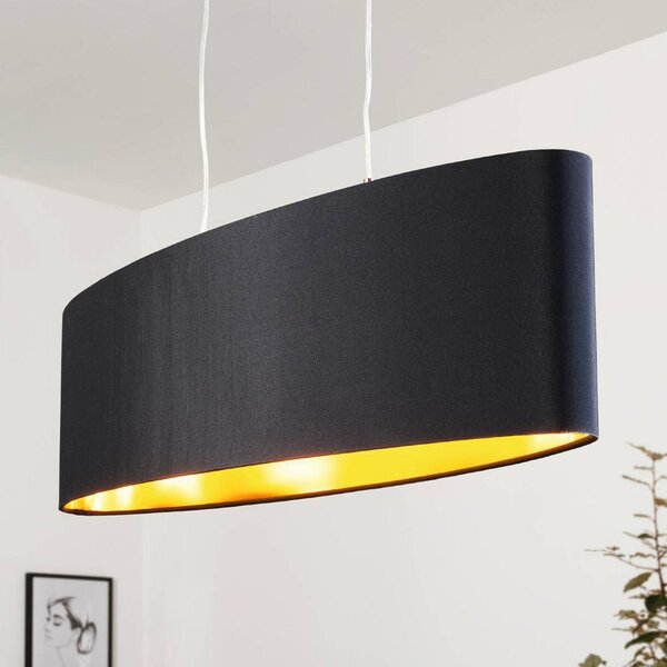 EGLO Lecio lampă suspendată textilă, oval, 78 cm, negru, reglabil, Negru, Camera de zi / sufragerie, Țesătură / Textil, Modern