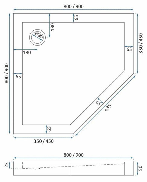 Rea Diamond, cabină de duș pentagonală 90 x 90 cm, sticlă gri 6 mm, cupru mat, REA-K6966