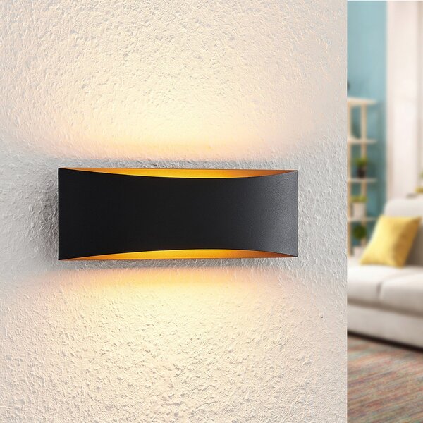 Arcchio Aplică de perete cu LED Jelle, 27 cm, negru/galben, sus/jos, Negru, Camera de zi / sufragerie, Metal, Modern