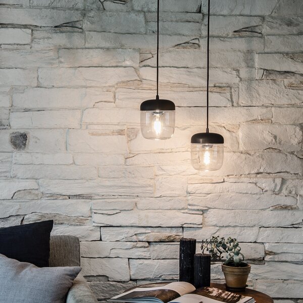 UMAGE Acorn lampă suspendată 2 becuri negru/oțel, reglabil, Negru, Camera de zi / sufragerie, Sticlă, Design