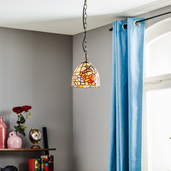 Artistar Lampă suspendată în stil Tiffany COLIBRI, reglabil, Multicolor, Camera de zi / sufragerie, Sticlă, Tiffany