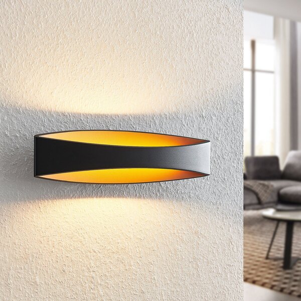 Arcchio Aplică de perete cu LED Jelle, 44 cm, negru/galben, sus/jos, Negru, Camera de zi / sufragerie, Metal, Modern