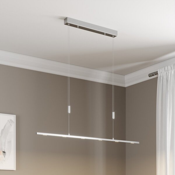 Lucande lampă suspendată LED Arnik, 120 cm, culoare nichel, dimabil, reglabil, Metalic, Camera de zi / sufragerie, Metal, Modern