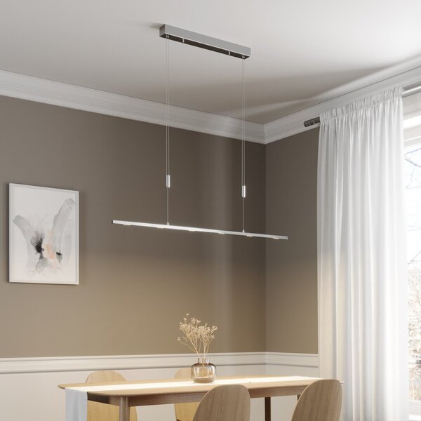 Lucande lampă suspendată LED Arnik, 120 cm, culoare nichel, dimabil, reglabil, Metalic, Camera de zi / sufragerie, Metal, Modern