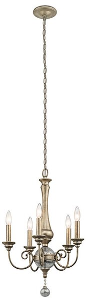 KICHLER Candelabru Rosalie 5 becuri Ø 45 cm, reglabil, Auriu / Alamă, Camera de zi / sufragerie, Metal, Antichitate