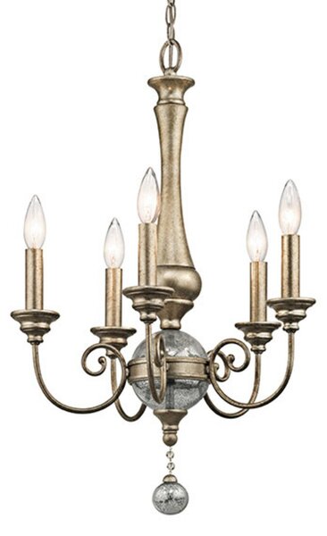 KICHLER Candelabru Rosalie 5 becuri Ø 45 cm, reglabil, Auriu / Alamă, Camera de zi / sufragerie, Metal, Antichitate