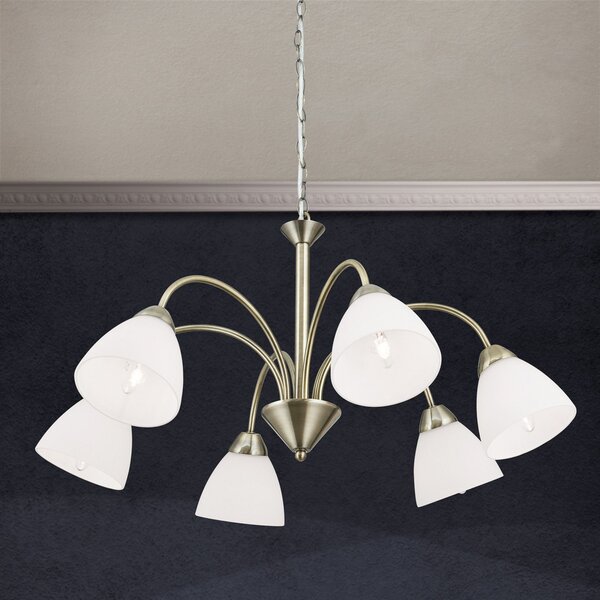 ORION Lampă suspendată Kinga, alamă antic, 6 becuri, reglabil, Bronz / Alamă Veche, Camera de zi / sufragerie, Metal, Casă de țară / Rustic